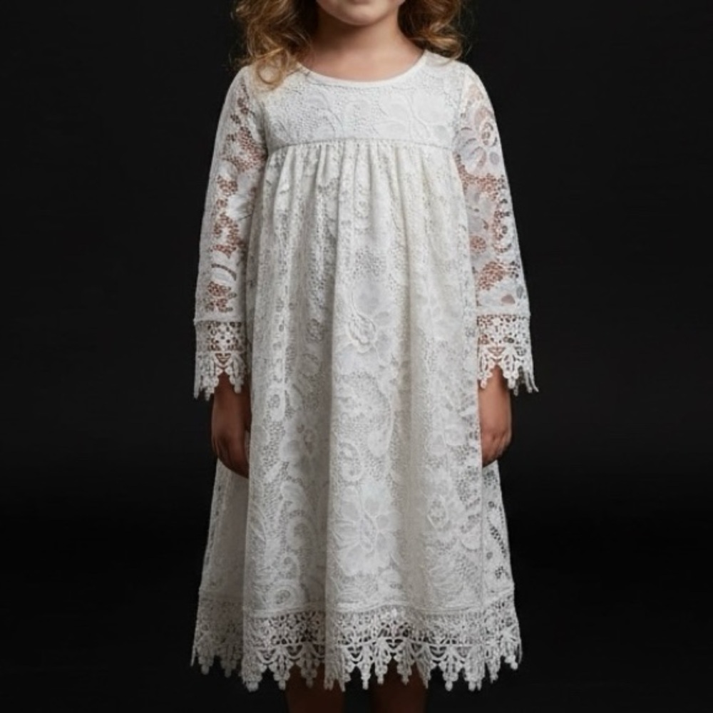 Chasing Fireflies girl’s ivory lace dress size M 7-8